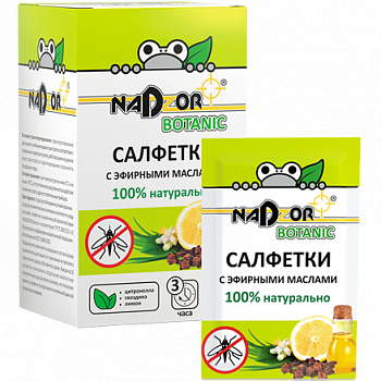 Салфетки влажные с эфирным маслом от комаров, БИО,10 шт., Nadzor Botanic